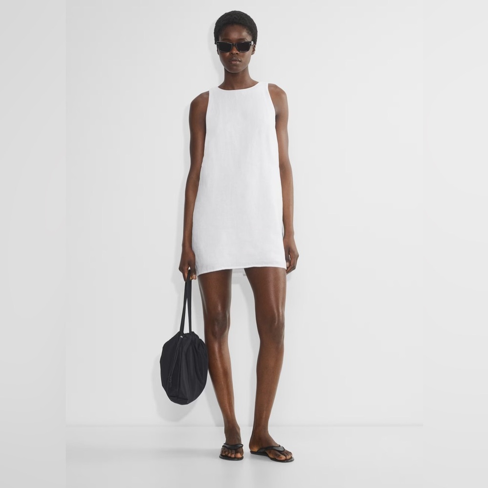 Aritzia Babaton Working Linen Dress Sleeveless White Shift Dress Sz XXS